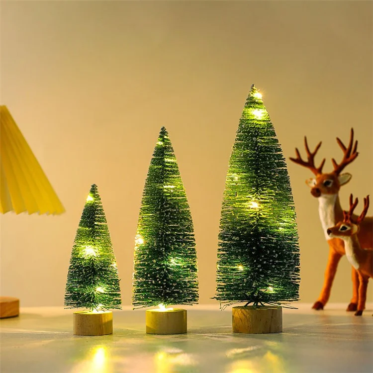 25cm LED Light Tabletop Christmas Tree Miniature Artificial Desk Xmas Tree with Wooden Base, Size M - Orange+White