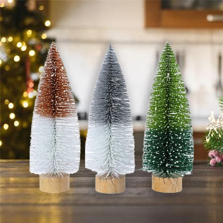 25cm LED Light Tabletop Christmas Tree Miniature Artificial Desk Xmas Tree with Wooden Base, Size M - Orange+White