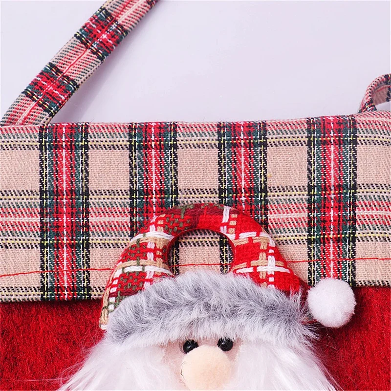 Christmas Candy Bag Non-Woven Plaid Gift Sweet Handbag Tote Bag Xmas Party Supply - Santa