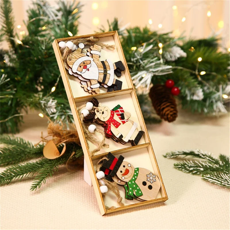 9Pcs Christmas Wooden Hanging Ornament Set Christmas Tree Decoration Crafts for Christmas Tree Home Party - Dolls Style