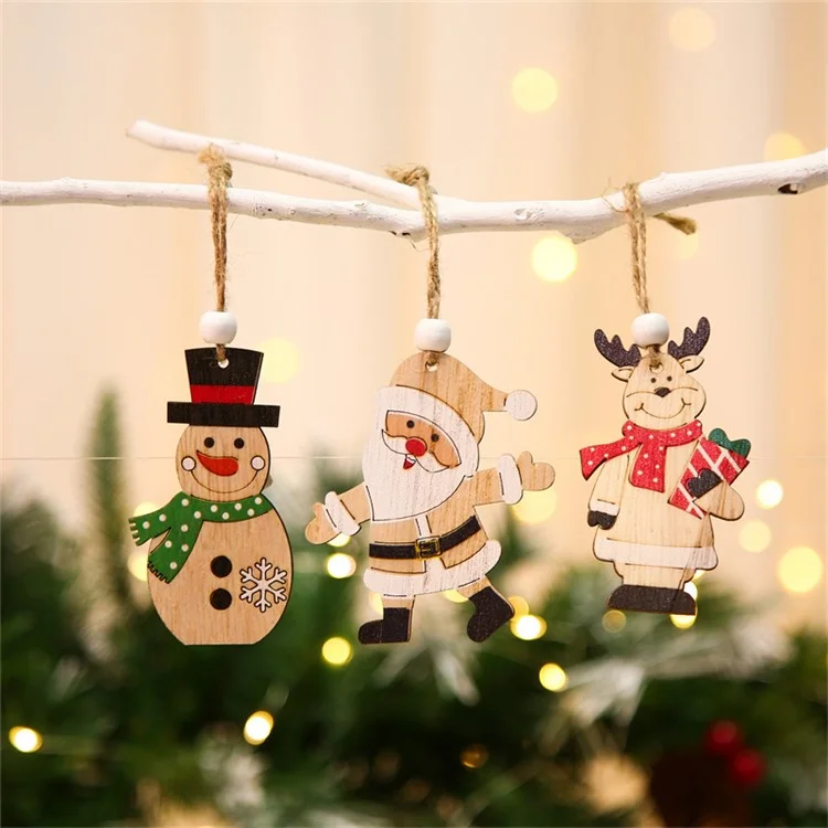9Pcs Christmas Wooden Hanging Ornament Set Christmas Tree Decoration Crafts for Christmas Tree Home Party - Dolls Style