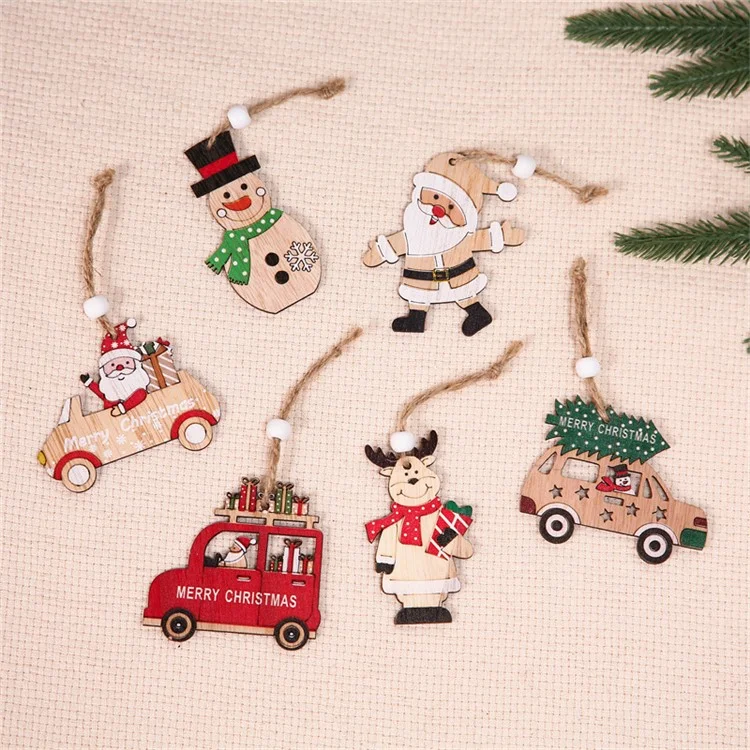 9Pcs Christmas Wooden Hanging Ornament Set Christmas Tree Decoration Crafts for Christmas Tree Home Party - Dolls Style