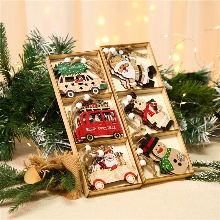 9Pcs Christmas Wooden Hanging Ornament Set Christmas Tree Decoration Crafts for Christmas Tree Home Party - Dolls Style