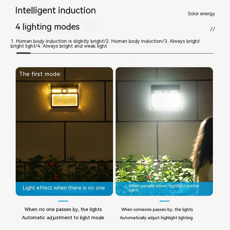 DS138 Solar Power Lights Indoor Outdoor IP65 Waterproof Lighting Lamp Wall-Mounted Light - Warm Light