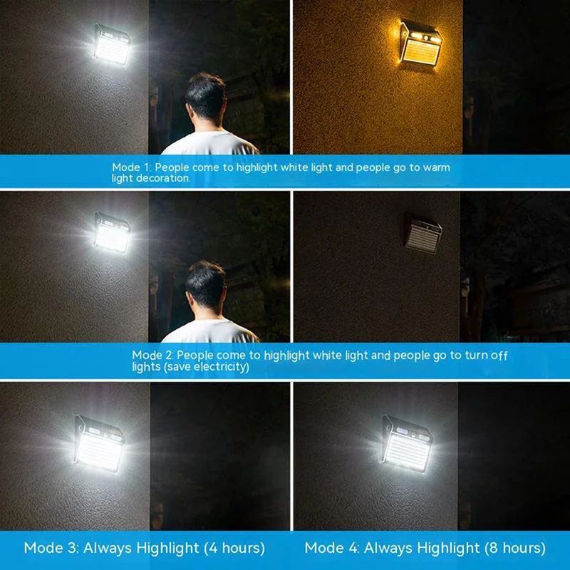 DS138 Solar Power Lights Indoor Outdoor IP65 Waterproof Lighting Lamp Wall-Mounted Light - Warm Light