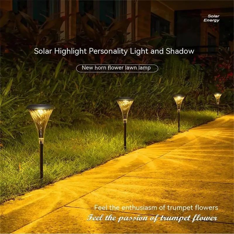 DS003 1Pc Trumpet Flower Shape Ground Plug Lamp Garden Grass Waterproof Courtyard Lawn Solar Light