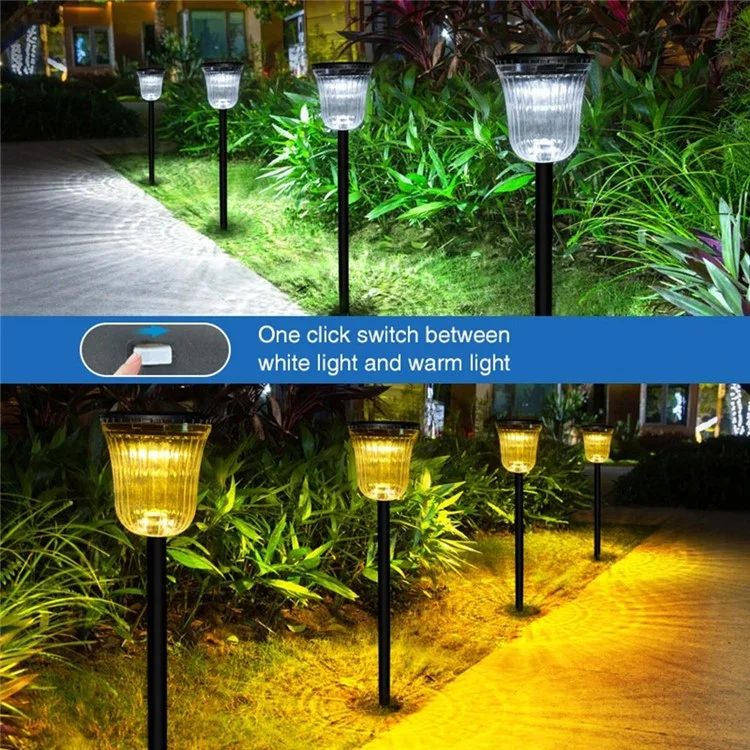 DS701 Lampe de Jardin à Énergie Solaire LED Patio Pelouse Lumière avec Lumière Blanche + Lumière Chaude