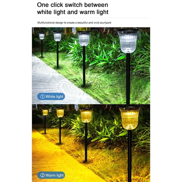 DS701 Lampe de Jardin à Énergie Solaire LED Patio Pelouse Lumière avec Lumière Blanche + Lumière Chaude