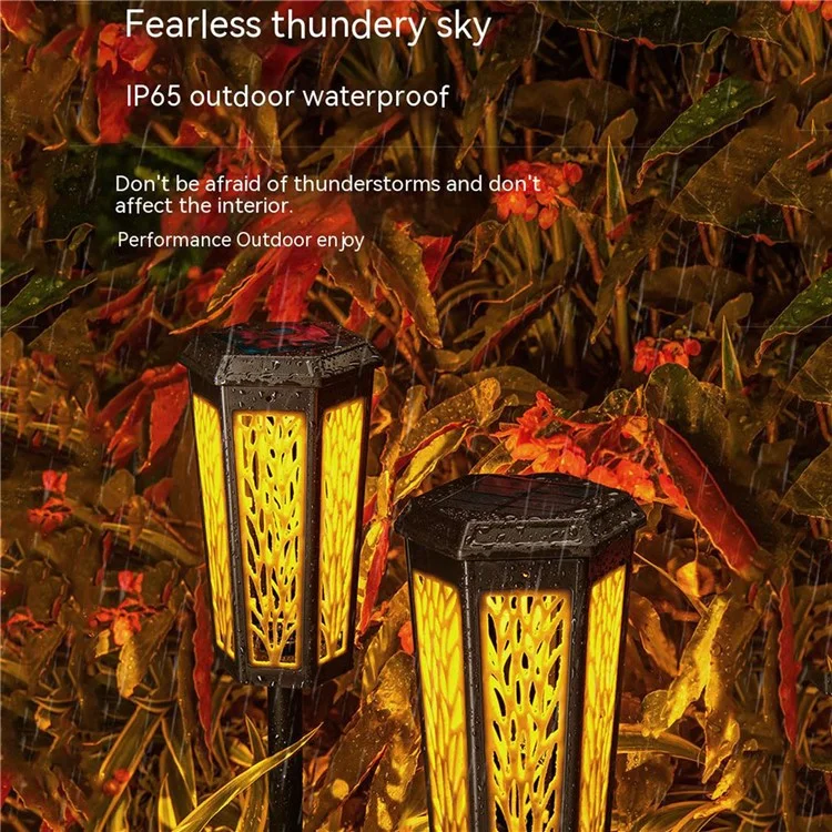 DS019 Hexagonal Leaf Hollow-Out Home Yard Lawn Light Solar Powered Stake LED Lamp with Warm Light+RGB