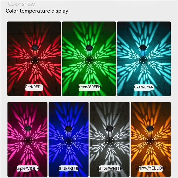 DS019 Hexagonal Leaf Hollow-Out Home Yard Lawn Light Solar Powered Stake LED Lamp with Warm Light+RGB