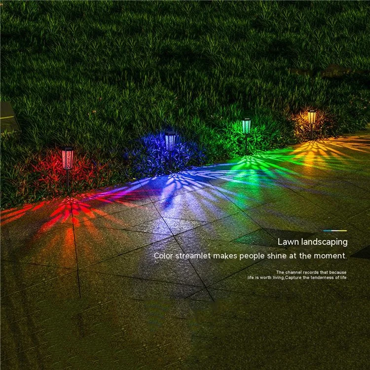 DS019 Hexagonal Leaf Hollow-Out Home Yard Lawn Light Solar Powered Stake LED Lamp with Warm Light+RGB