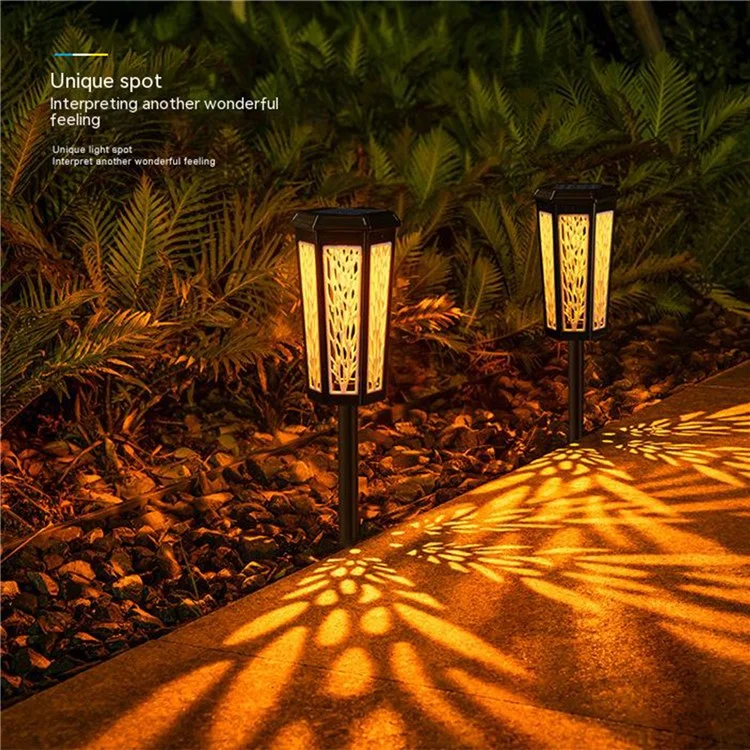 DS019 Hexagonal Leaf Hollow-Out Home Yard Lawn Light Solar Powered Stake LED Lamp with Warm Light+RGB