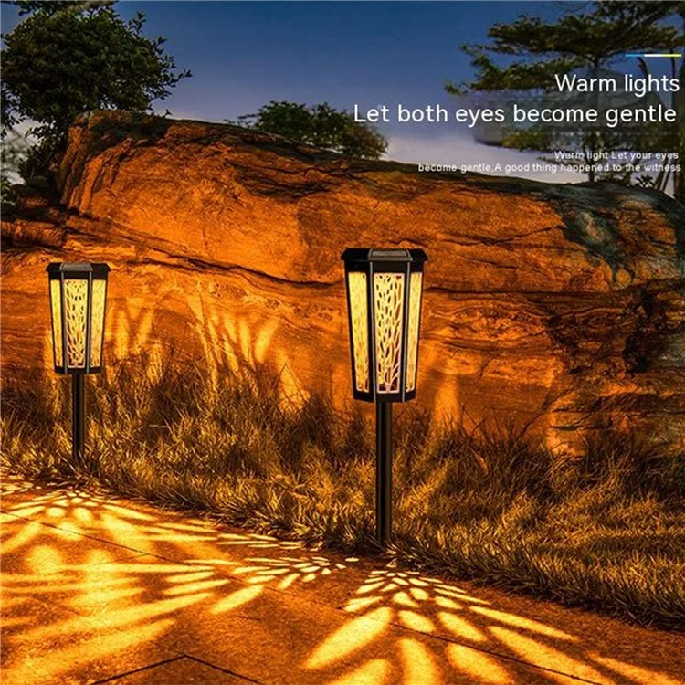 DS019 Hexagonal Leaf Hollow-Out Home Yard Lawn Light Solar Powered Stake LED Lamp with Warm Light+RGB