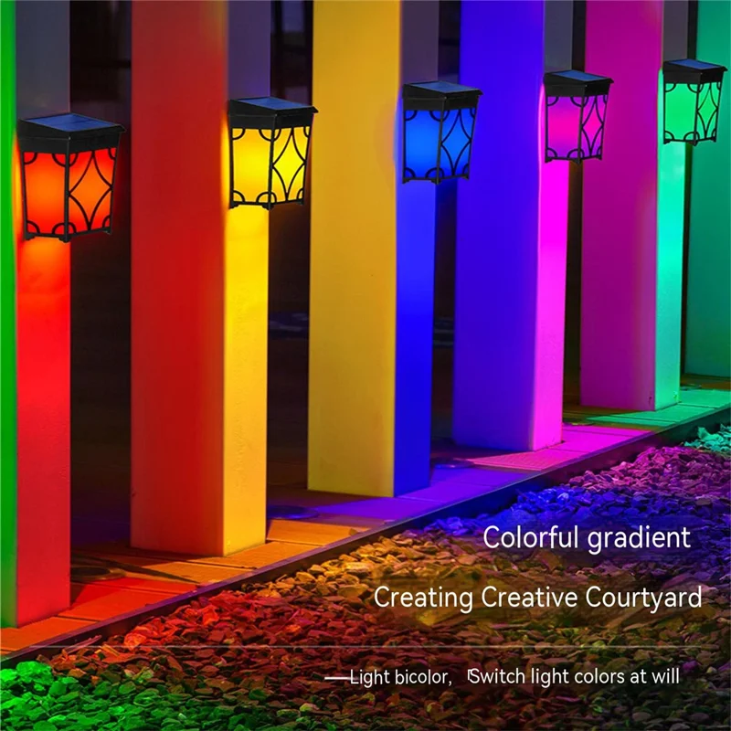 DS601 Retro Style Home Yard Porch Lamp LED Solar Powered Wall Hanging Light with RGB + Warm Light
