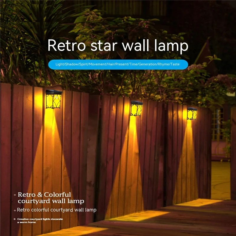 DS601 Retro Style Home Yard Porch Lamp LED Solar Powered Wall Hanging Light with RGB + Warm Light