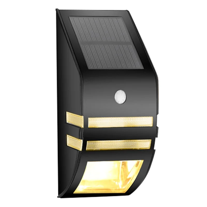 DS-SL2 Trapezoidal Solar Wall Light Waterproof PIR Motion Sensor Garden LED Light - Black Shell / Warm Light