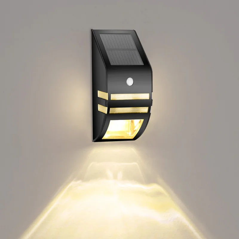 DS-SL2 Trapezoidal Solar Wall Light Waterproof PIR Motion Sensor Garden LED Light - Black Shell / Warm Light