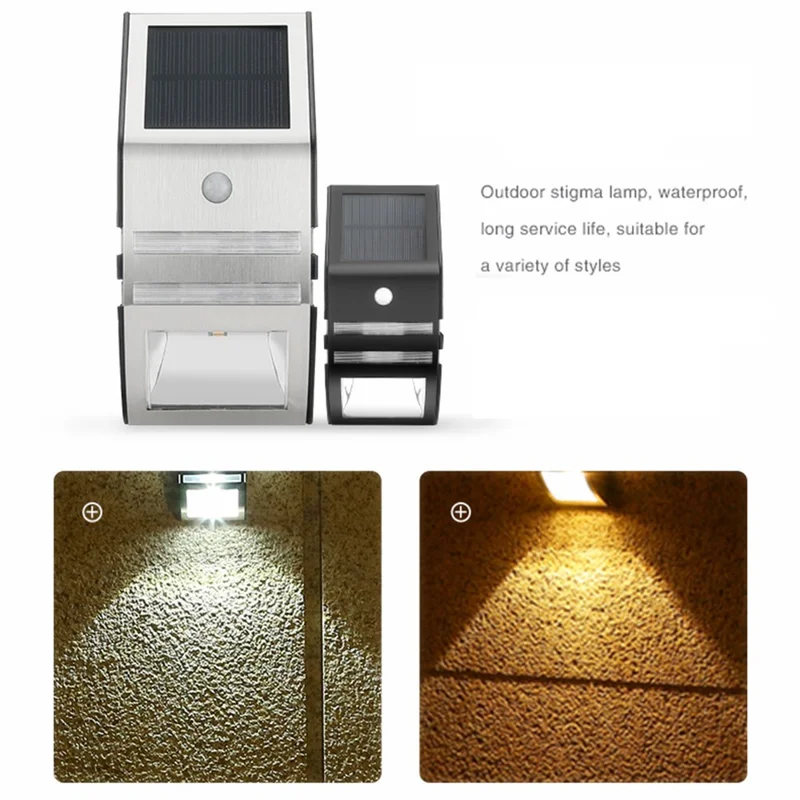 DS-SL2 Trapezoidal Solar Wall Light Waterproof PIR Motion Sensor Garden LED Light - Black Shell / Warm Light