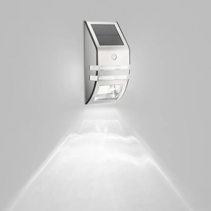 DS-SL2 Trapezoidal Solar Wall Light Waterproof PIR Motion Sensor Garden LED Light - Silver Shell / White Light