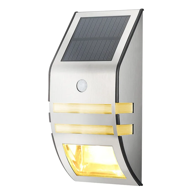 DS-SL2 Trapezoidalna lampa solarna ścienna z czujnikiem ruchu PIR, wodoodporna, oświetlenie ogrodowe LED - srebrna obudowa / ciepłe światło