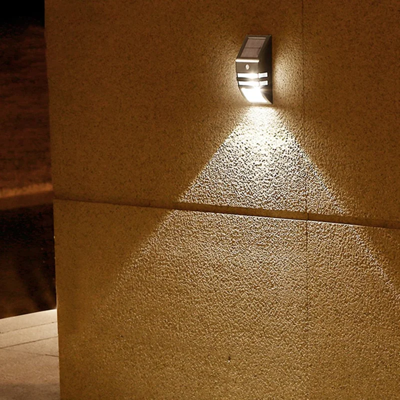 DS-SL2 Trapezoidalna lampa solarna ścienna z czujnikiem ruchu PIR, wodoodporna, oświetlenie ogrodowe LED - srebrna obudowa / ciepłe światło