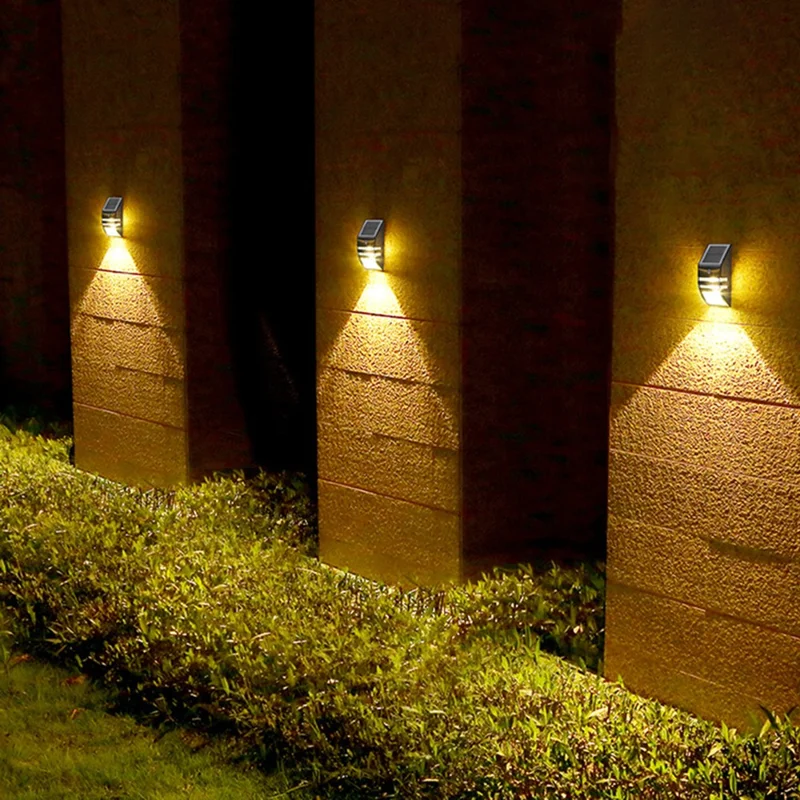 DS-SL2 Trapezoidalna lampa solarna ścienna z czujnikiem ruchu PIR, wodoodporna, oświetlenie ogrodowe LED - srebrna obudowa / ciepłe światło