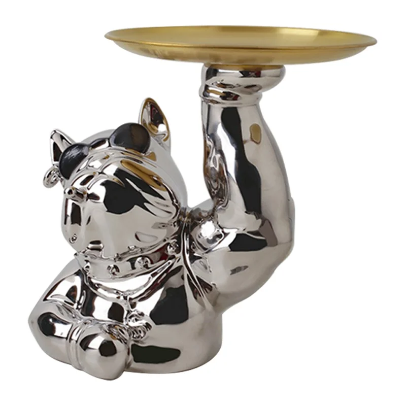 BHM Ceramic French Bulldog Tray Candy Key Holder Dish Home Decoration Figurine Gift