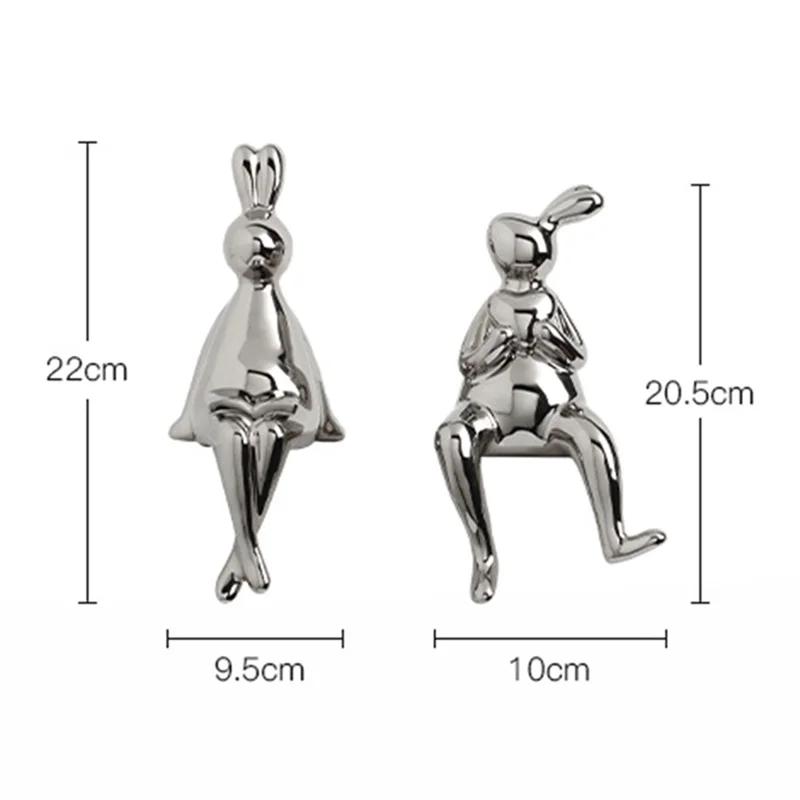 BHM 1 Pair Ceramic Rabbit Decors TV Stand Decor Shelf Decorations Statue Set for Home Living Room, Wine Cabinet