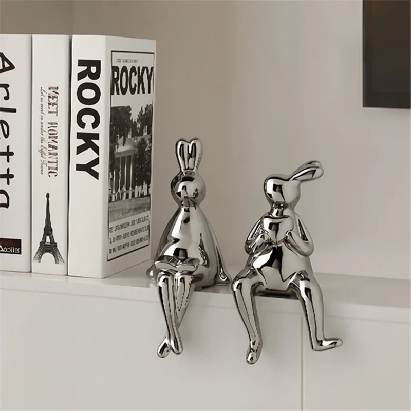 BHM 1 Pair Ceramic Rabbit Decors TV Stand Decor Shelf Decorations Statue Set for Home Living Room, Wine Cabinet