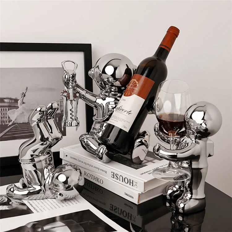 BHM Astronaut Design Wine Glass Rack Ceramics Wine Cup Holder Home Decor Housewarming Gift - Silver+White / Style A