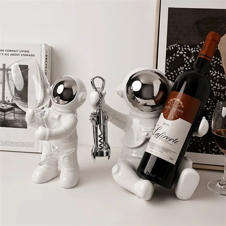 BHM Astronaut Design Wine Glass Rack Ceramics Wine Cup Holder Home Decor Housewarming Gift - Silver+White / Style A