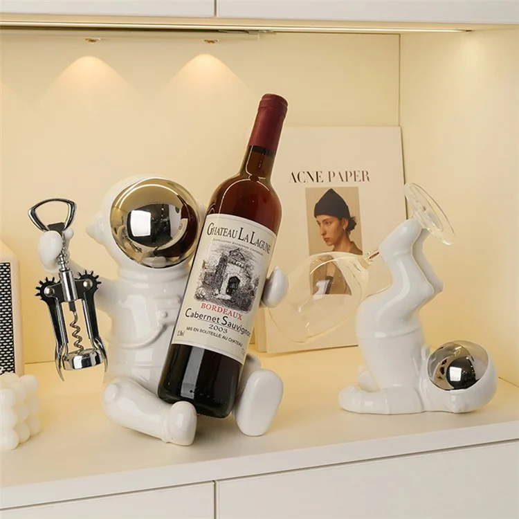 BHM Astronaut Design Wine Glass Rack Ceramics Wine Cup Holder Home Decor Housewarming Gift - Silver+White / Style A
