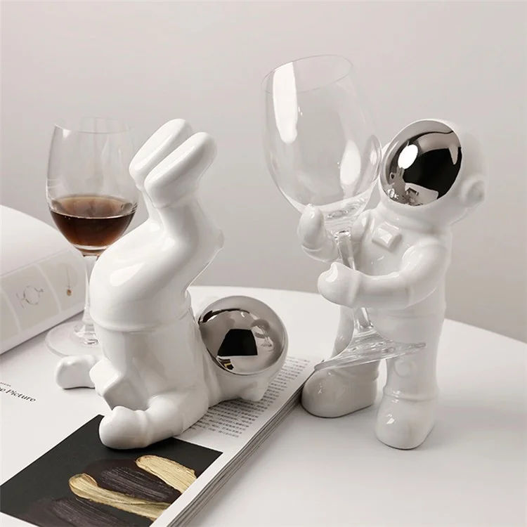 BHM Astronaut Design Wine Glass Rack Ceramics Wine Cup Holder Home Decor Housewarming Gift - Silver+White / Style A