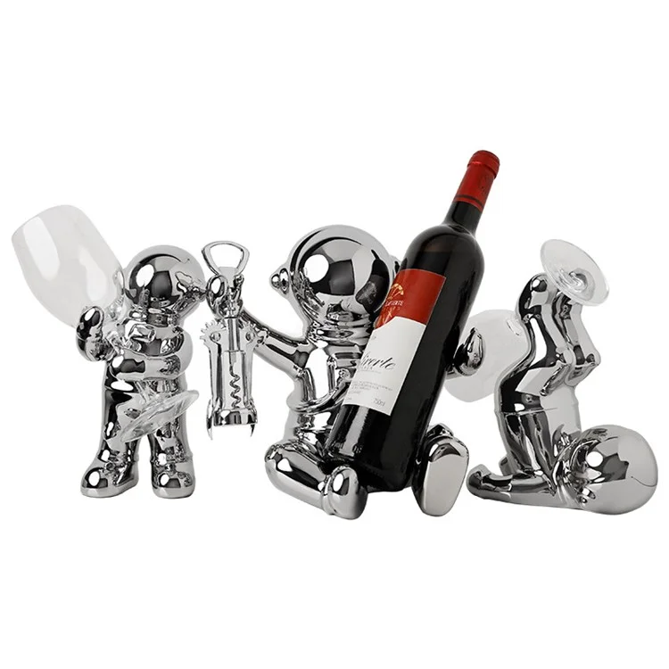 BHM Astronaut Design Wine Glass Rack Ceramics Wine Cup Holder Home Decor Housewarming Gift - Silver+White / Style A