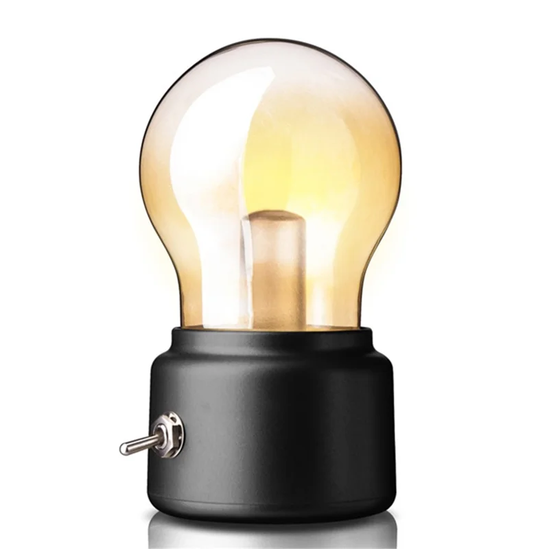 JP-dpd Vintage Glass Bulb with Metal Toggle Switch USB Powered Night Light Home Decor - Black