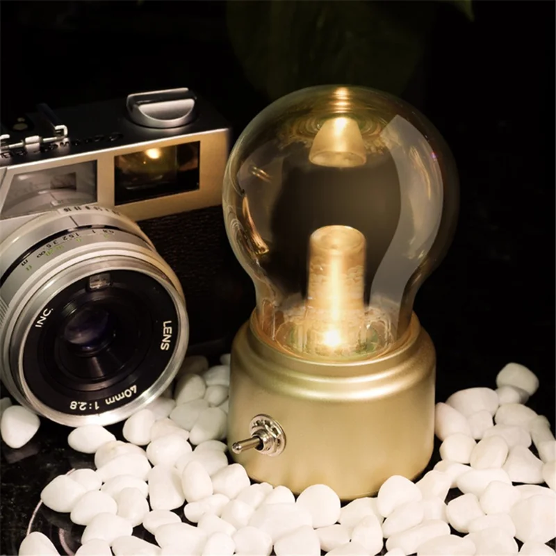 JP-dpd Vintage Glass Bulb with Metal Toggle Switch USB Powered Night Light Home Decor - Black