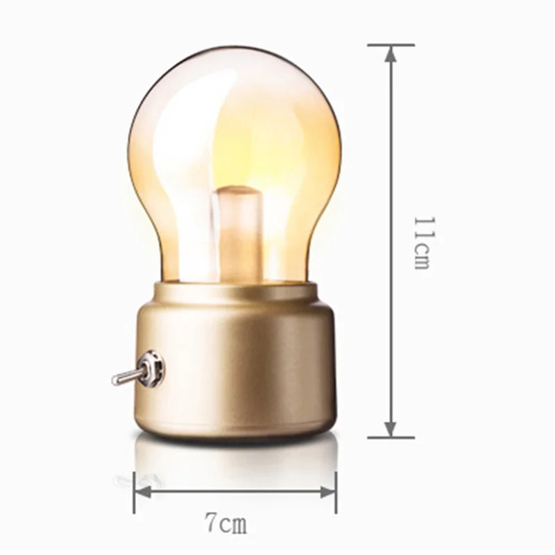 JP-dpd Vintage Glass Bulb with Metal Toggle Switch USB Powered Night Light Home Decor - Black
