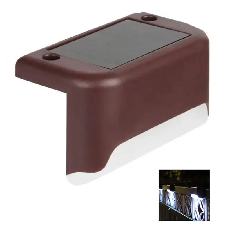 JL-99 Outdoor Solar Power Hedge Lights Railing Lights Staircase Decorative Lights - Brown / White Light