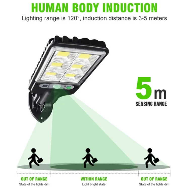 616 Capteur de mouvement Lampe solaire murale de jardin avec télécommande - 30 COB
