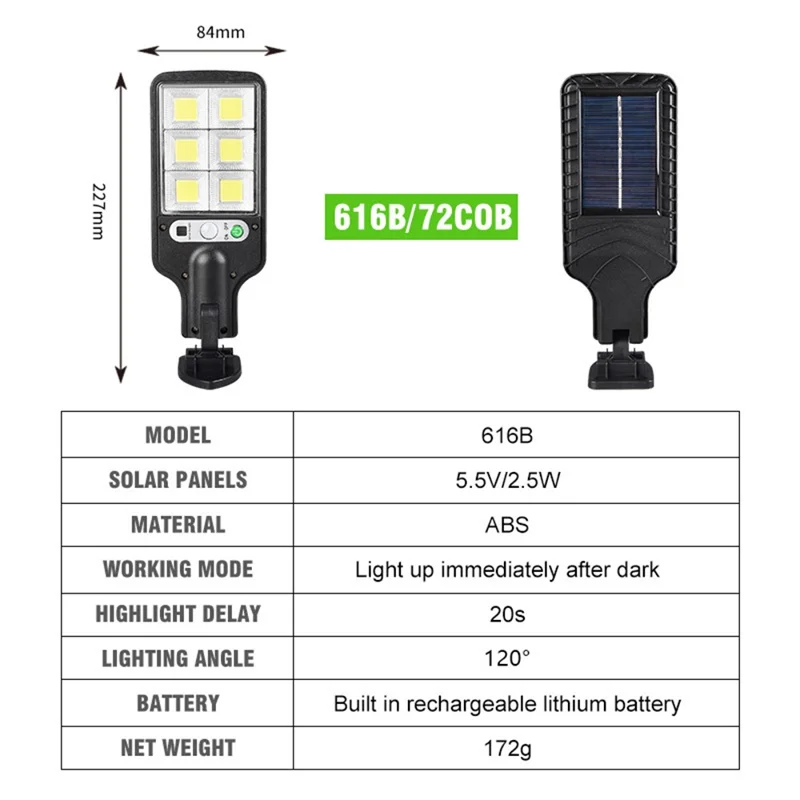 616 Motion Sensor Solar Powered Outdoor Garden Wall Light with Remote Control - 72 COB