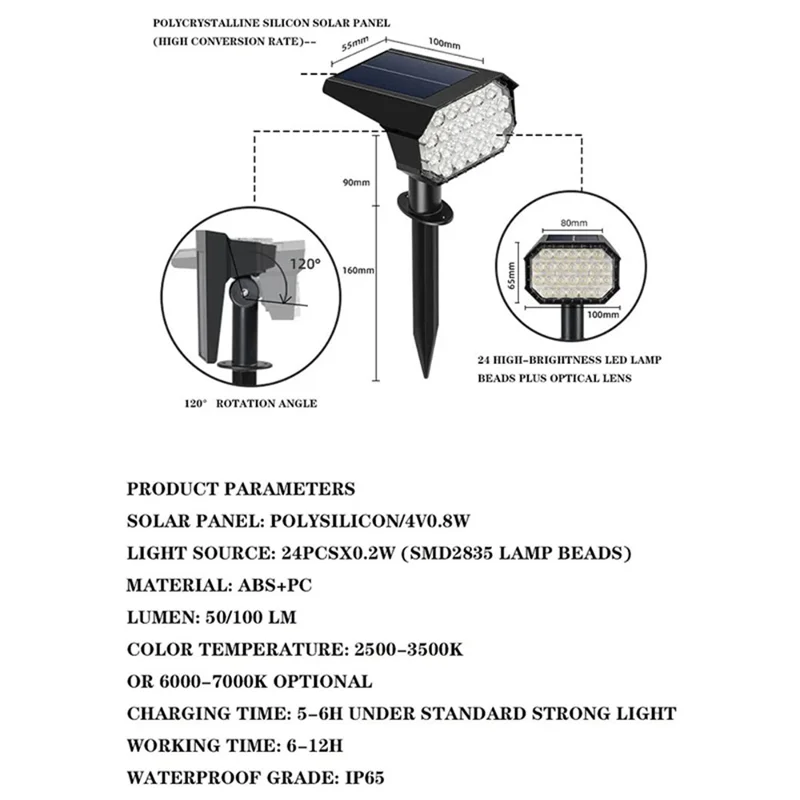 YH0528 1Pc IP65 Solar Powered Outdoor Landscape Light Lawn Ground Lamp
