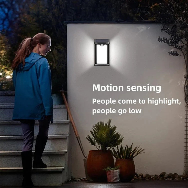 YH0619-PIR Outdoor Solar Motion Sensing Wall Lamp Waterproof Garden Yard Light - White Light