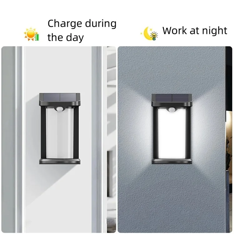 YH0619-PIR Outdoor Solar Motion Sensing Wall Lamp Waterproof Garden Yard Light - White Light