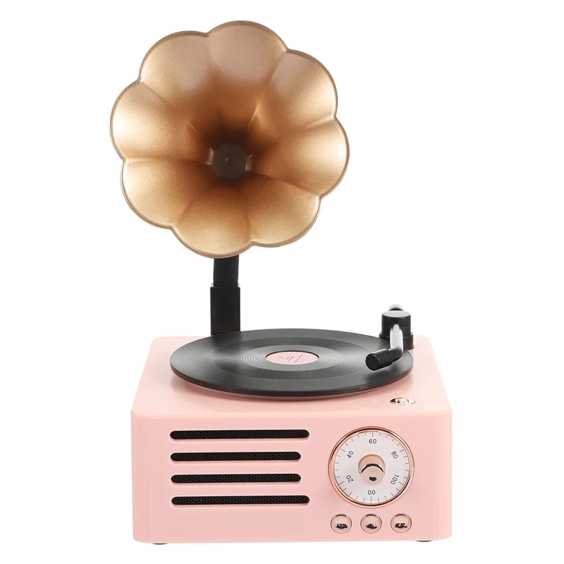 T15 Desktop Wireless Speaker Retro Vinyl Record Design Bluetooth-compatible Speaker (Standard Version) - Pink