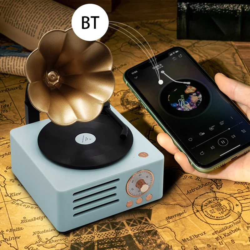 T15 Desktop Wireless Speaker Retro Vinyl Record Design Bluetooth-compatible Speaker (Standard Version) - Pink