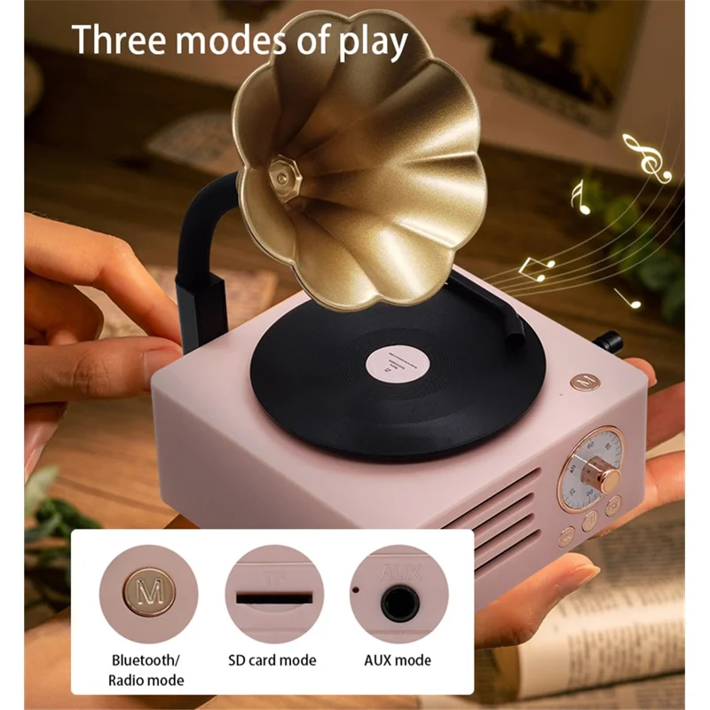 T15 Desktop Wireless Speaker Retro Vinyl Record Design Bluetooth-compatible Speaker (Standard Version) - Pink