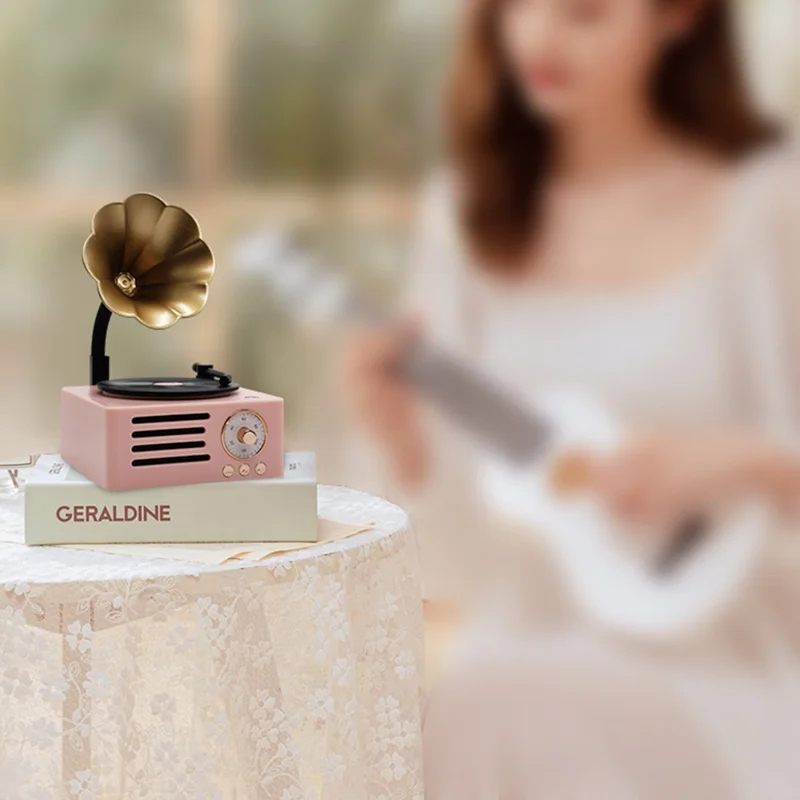 T15 Desktop Wireless Speaker Retro Vinyl Record Design Bluetooth-compatible Speaker (Standard Version) - Pink