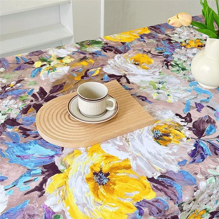 120x120cm Waterproof Oil-proof Tablecloth Oil Painting Floral Pattern Party Table Cover - Purple Yellow Flower