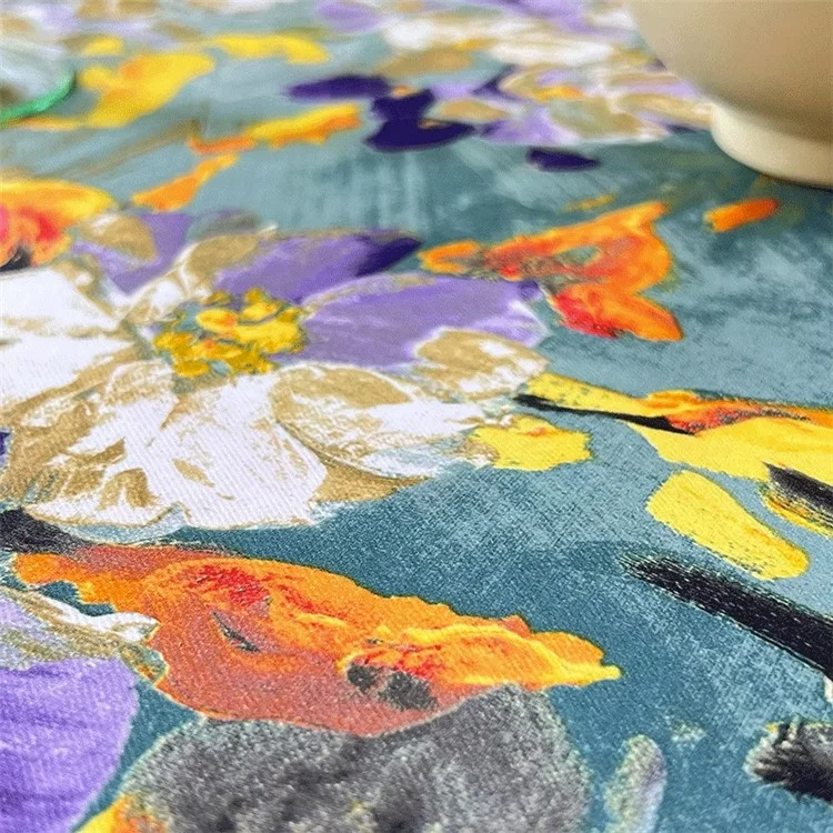 120x120cm Waterproof Oil-proof Tablecloth Oil Painting Floral Pattern Party Table Cover - Purple Yellow Flower