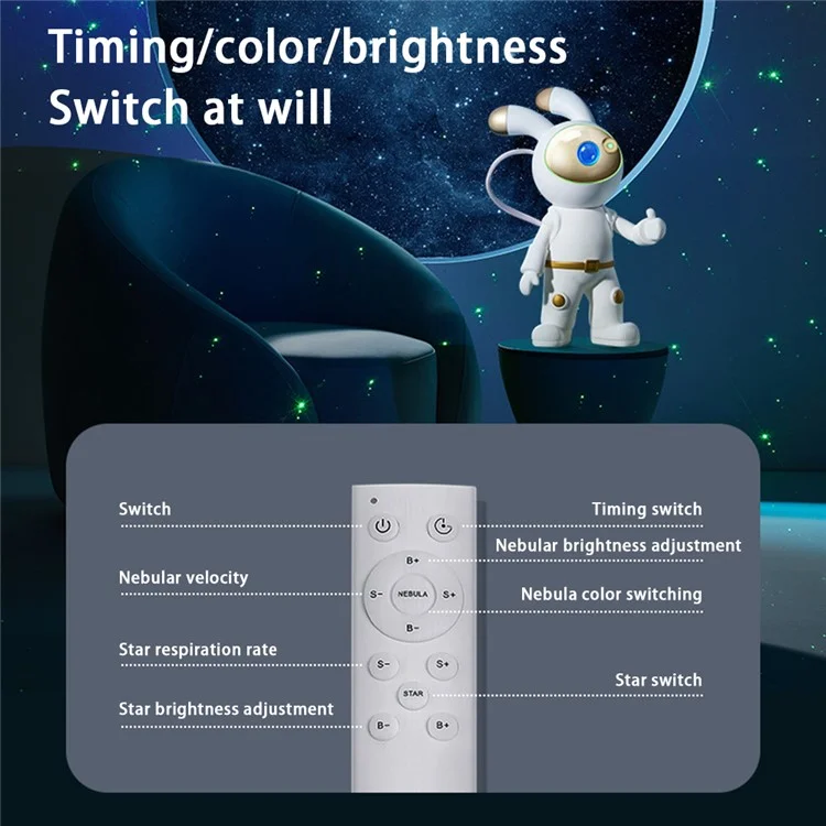 YPH-0125 Bedroom Atmosphere Light Space Rabbit Astronaut Projector Lamp, Battery Powered